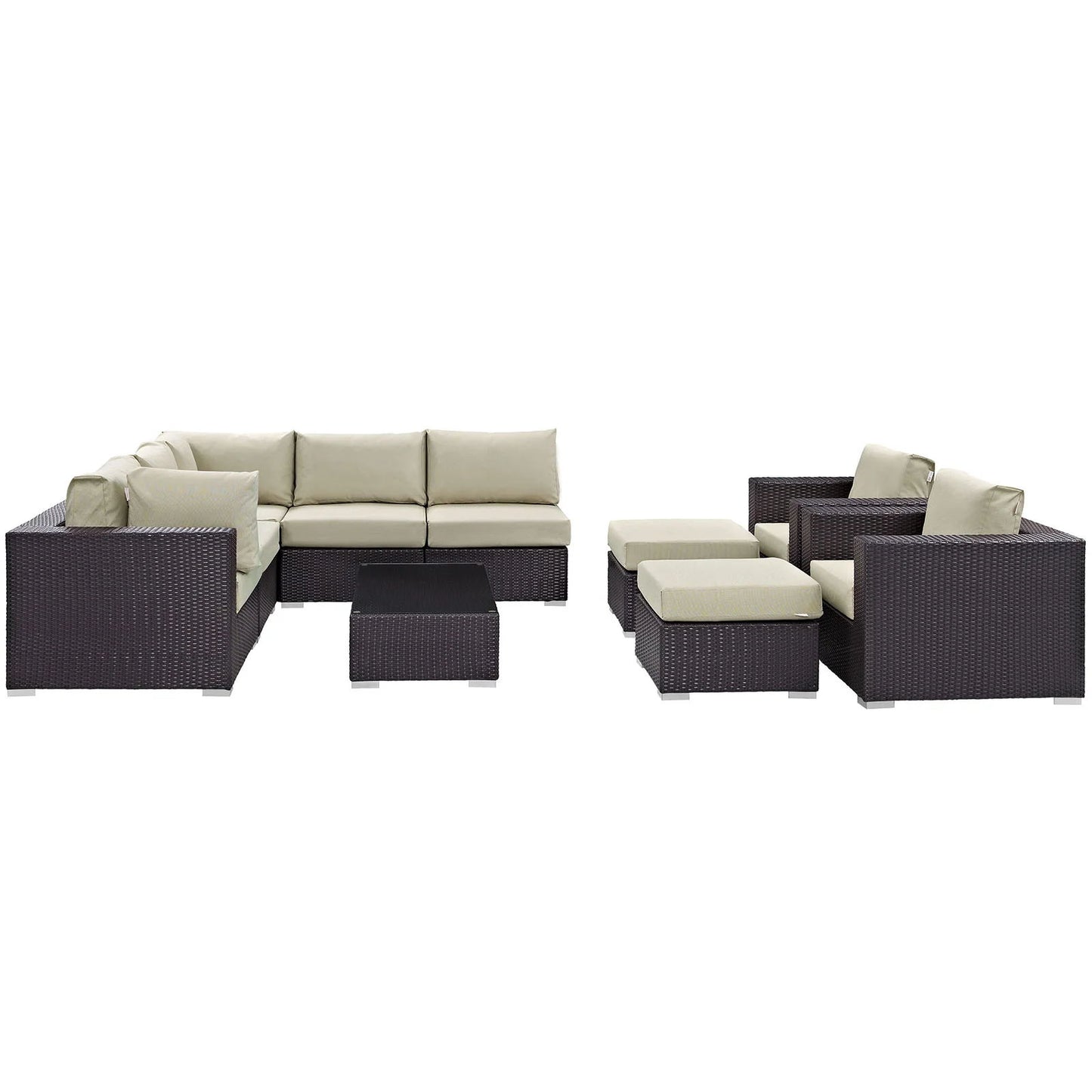 Convene 10 Piece Beige Outdoor Patio Sectional Set