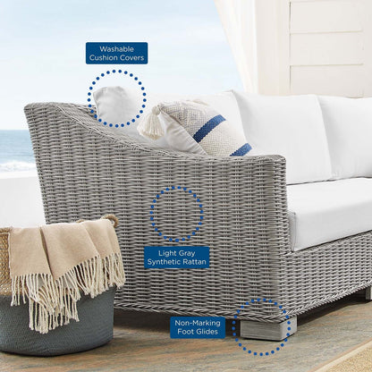 Conway White Sunbrella® Outdoor Patio Wicker Rattan 5-Piece Light Gray Sectional Sofa Set