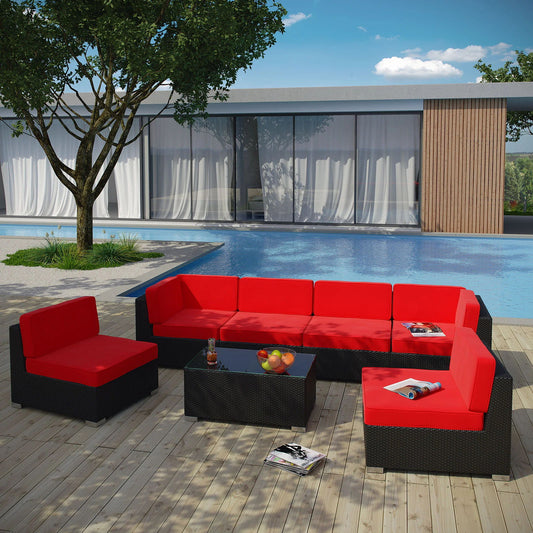 Aero 7 Piece Red Outdoor Patio Sectional Set