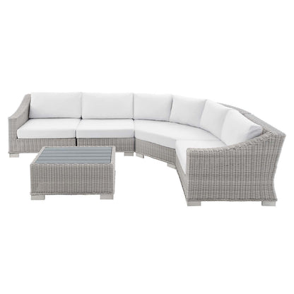 Conway White Sunbrella® Outdoor Patio Wicker Rattan 5-Piece Light Gray Sectional Sofa Set