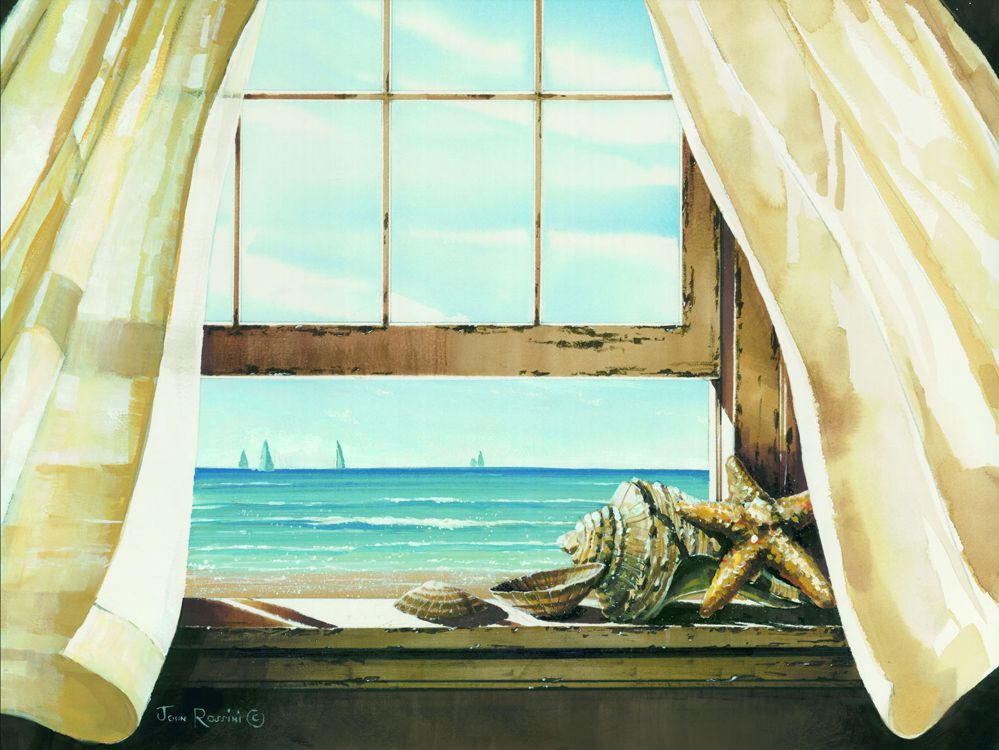 Framed Small - Beach Treasures By John Rossini - Light Blue