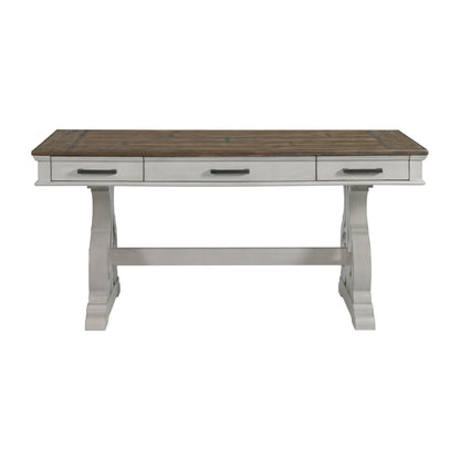 Drake - 60" Writing Desk - Rustic White / French Oak