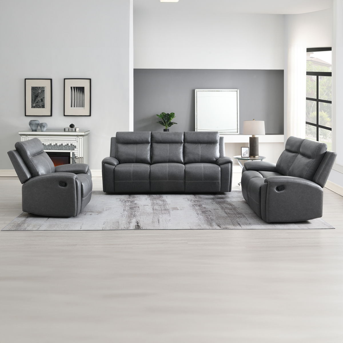 Gaston - 3 Piece Manual Reclining Set - Gray