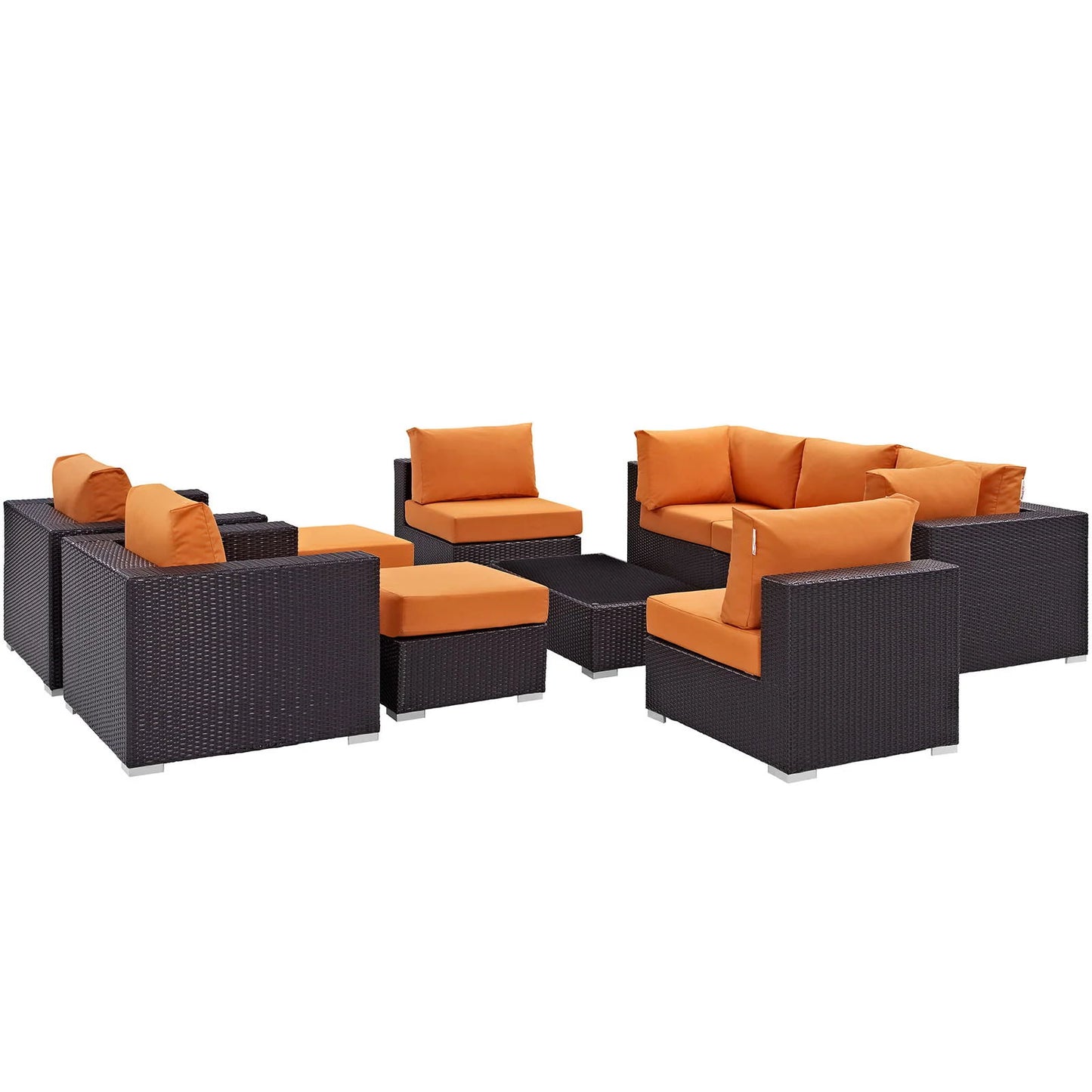 Convene 10 Piece Orange Outdoor Patio Sectional Set