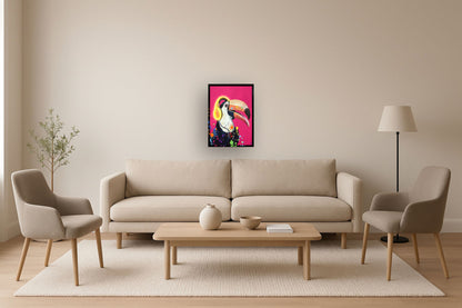 Neon Toucan Groove - 21" x 29" Framed Wall Art - Pink