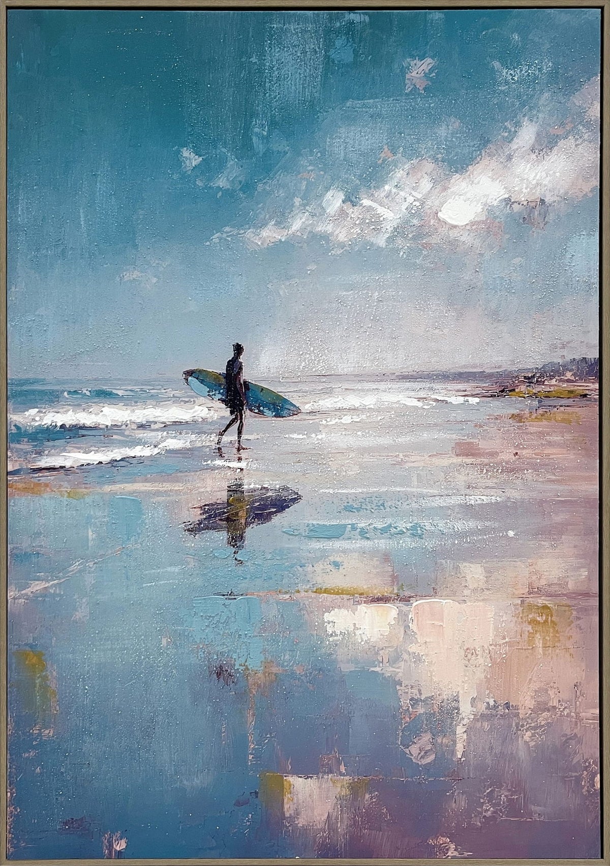 Surfside Reverie I - 28 X 40 - Hand-Embellished Canvas In Frame - Blue
