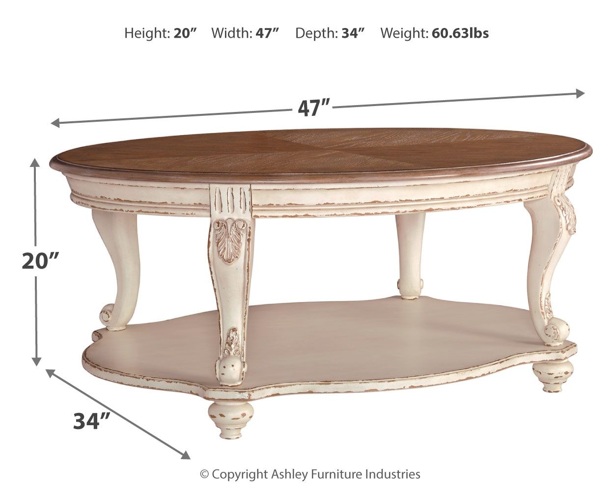 Realyn - White / Brown - Oval Cocktail Table