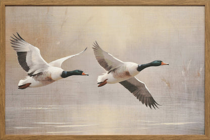Marshland Flight I - 30 X 20 - Hand-Embellished Canvas In Frame - Beige