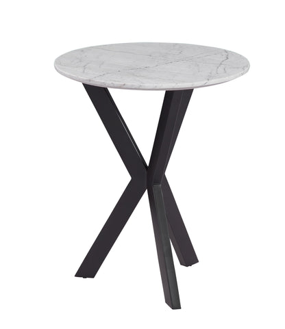 Barton - Round End Table - Black Iron / White Marble