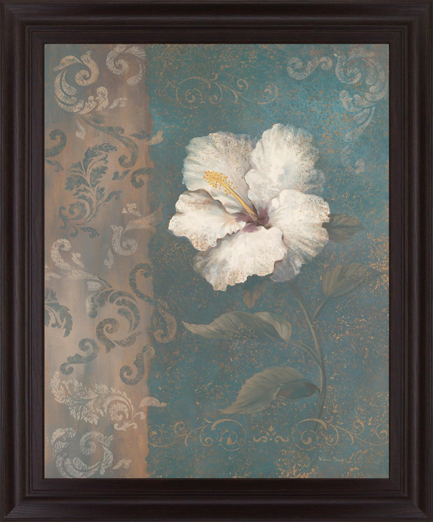 Gilded Petals - 28" x 34" Framed Wall Art - Blue