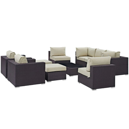 Convene 10 Piece Beige Outdoor Patio Sectional Set