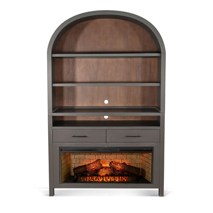 Arched Display Cabinet With Log-Style Electric Fireplace - Urban Bronze