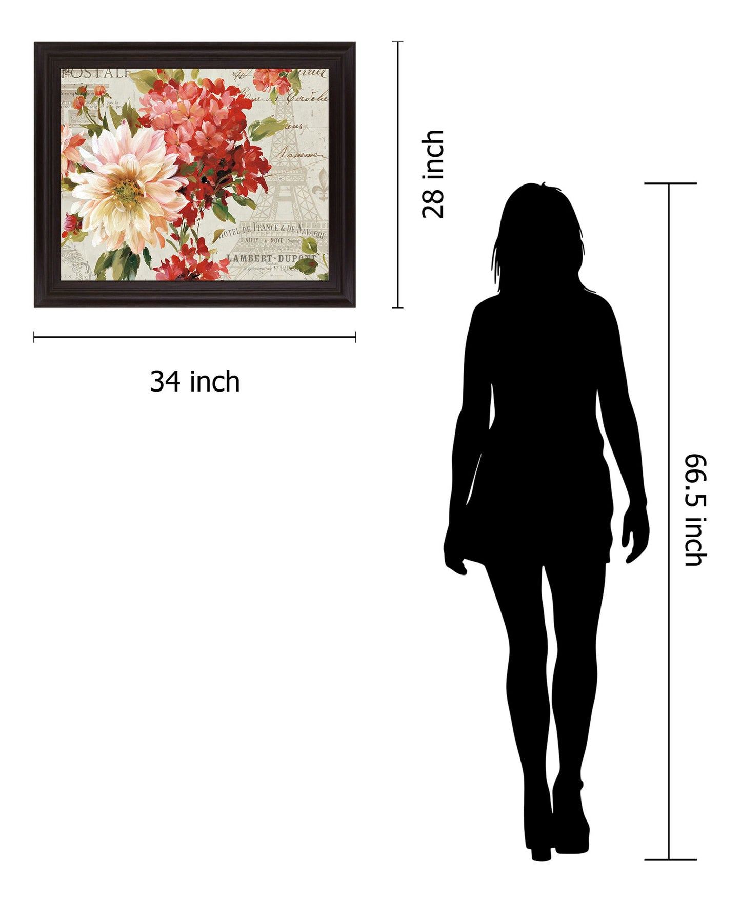Blushing Parisian Petals - 28" x 34" Framed Wall Art - Red