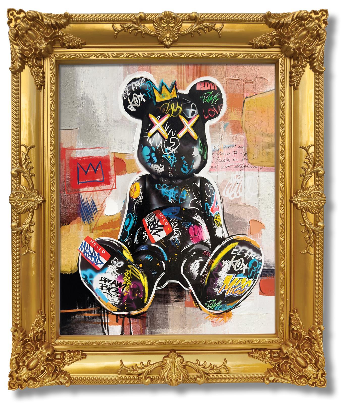 Grafitti Bear In Gold Frame - Gold