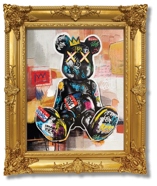 Grafitti Bear In Gold Frame - Gold
