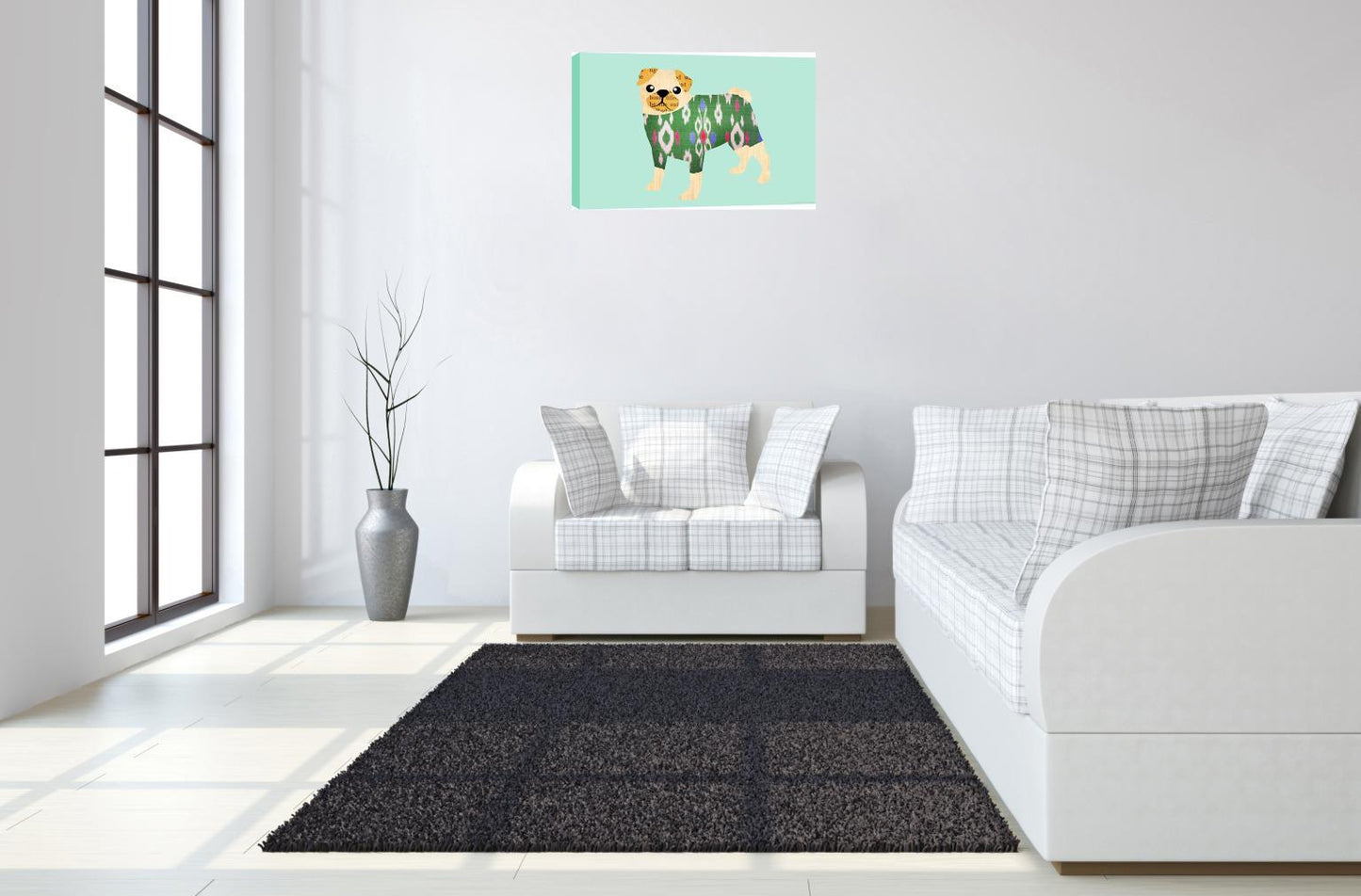 Mixed Media Canvas Puppy - Light Blue