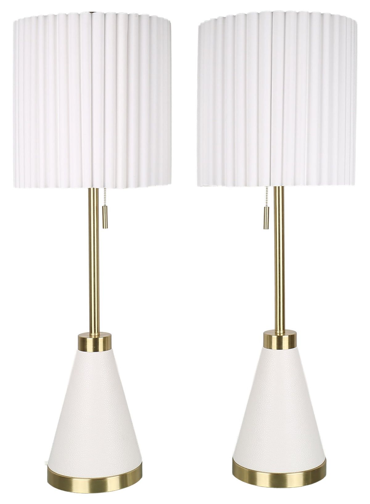 Gilded Cadence - 32 X 11 - Metal Buffet Lamp (Set of 2) - Textured White Pu Leather, Soft Gold