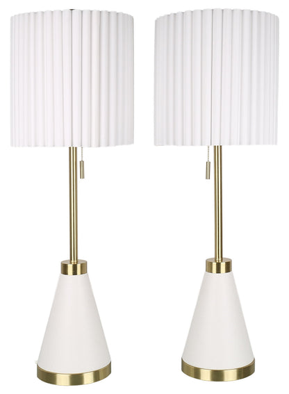 Gilded Cadence - 32 X 11 - Metal Buffet Lamp (Set of 2) - Textured White Pu Leather, Soft Gold
