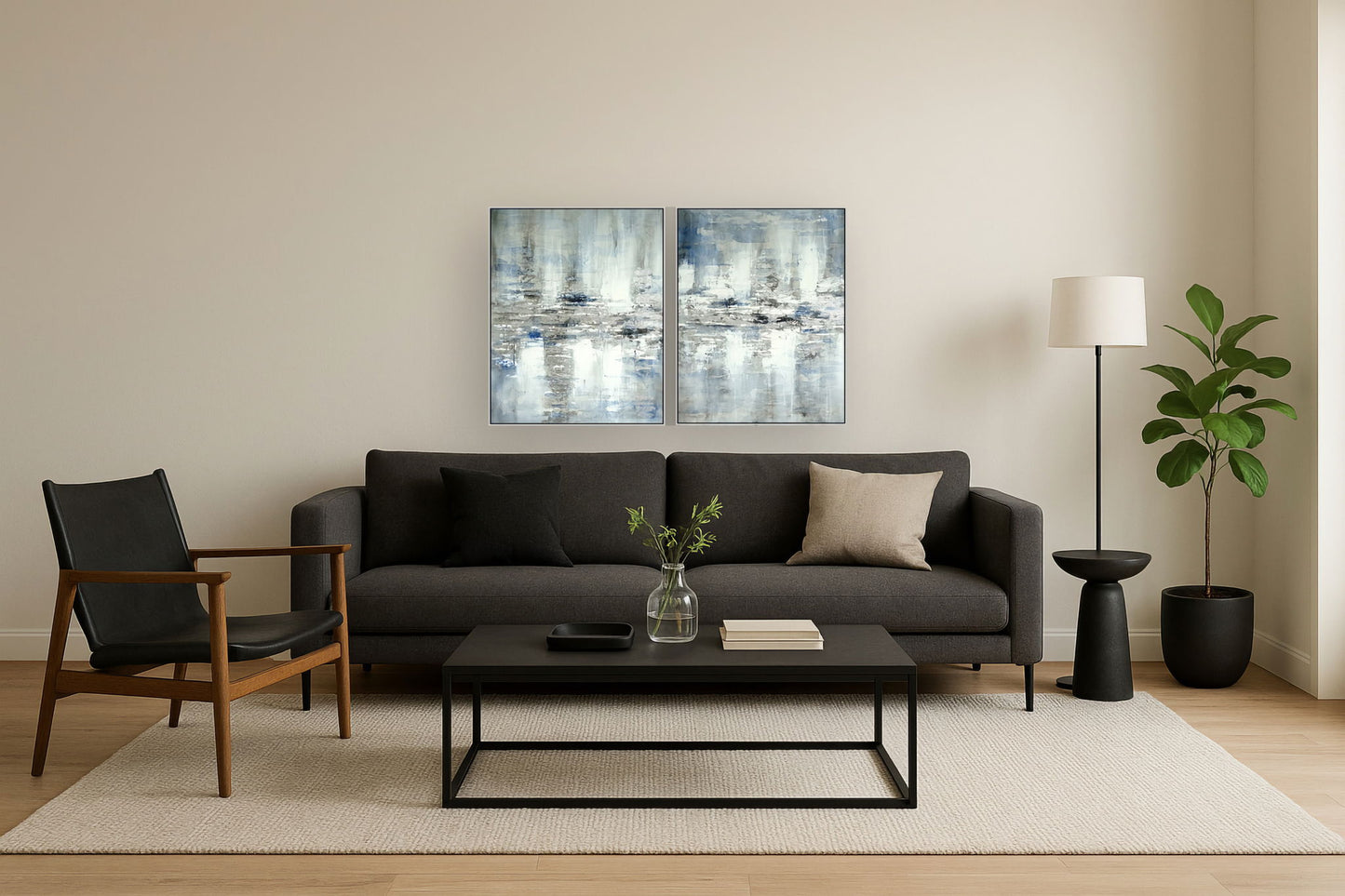 Hand Painted Textured Canvas Foil In Frame (Set of 2) - Gray