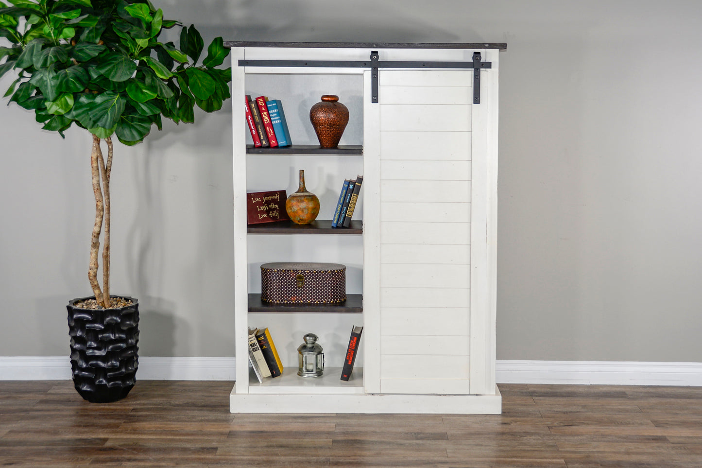 Carriage House - Barn Door Bookcase - White / Dark Brown