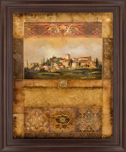 Tuscan Village Mosaic - 28" x 34" Framed Wall Art - Dark Brown