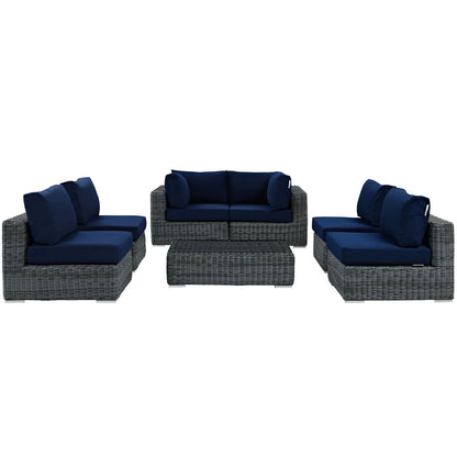 Summon 7 Piece Outdoor Patio Navy Sunbrella® Sectional Set