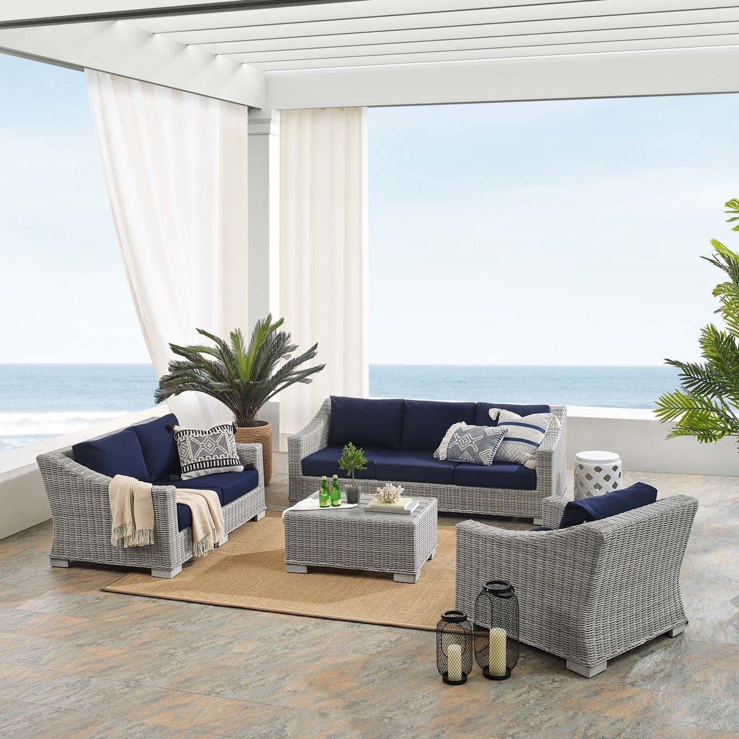 Conway Navy Sunbrella® Outdoor Patio Wicker Rattan 4-Piece Furniture Set