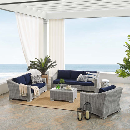 Conway Navy Sunbrella® Outdoor Patio Wicker Rattan 4-Piece Furniture Set