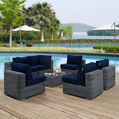 Summon 7 Piece Outdoor Patio Navy Sunbrella® Sectional Set