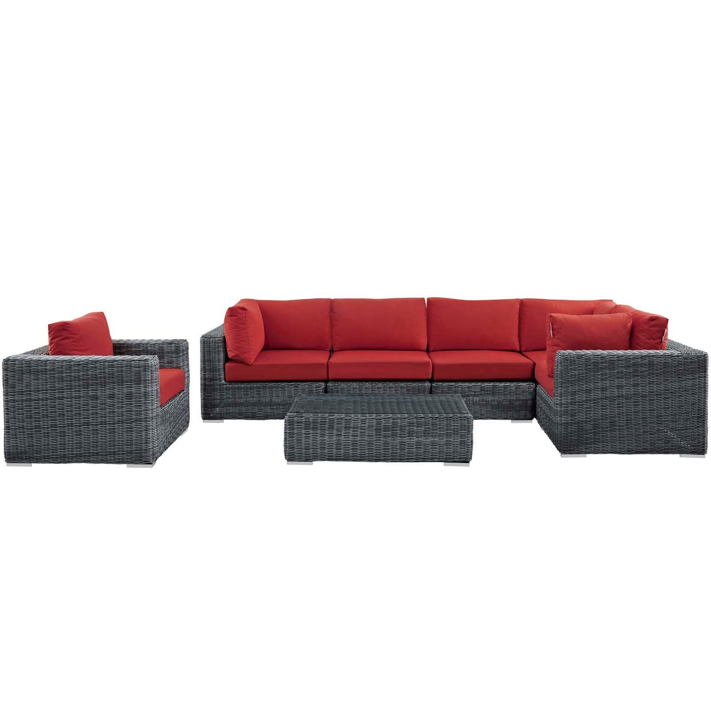 Summon 7 Piece Gray Outdoor Patio Red Sunbrella® Sectional Set