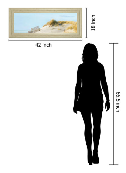 Beachscape L By James Mcloughlin - Framed Print Wall Art - Light Blue