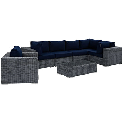 Summon 7 Piece Gray Outdoor Patio Navy Sunbrella® Sectional Set