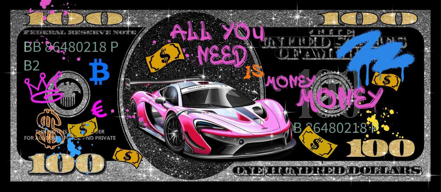 Glitzy Racer Dream - 28" x 63" Framed Wall Art - Black