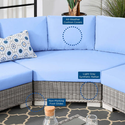 Conway Outdoor Patio Wicker Rattan 6-Piece Light Blue Sectional Sofa Furniture Set