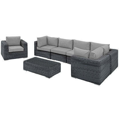 Summon 7 Piece Gray Outdoor Patio Sunbrella® Sectional Set