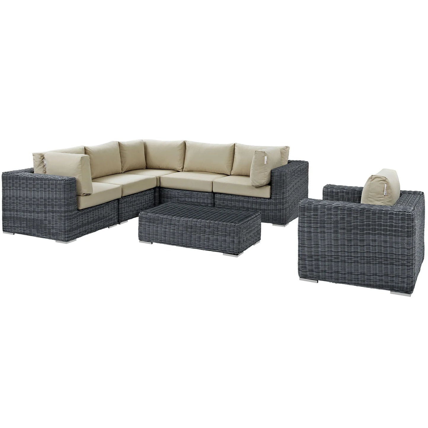 Summon 7 Piece Gray Outdoor Patio Beige Sunbrella® Sectional Set