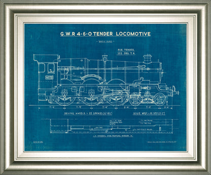 Locomotive Blueprint I By Wild Apple Portfolio - Framed Print Wall Art - Blue