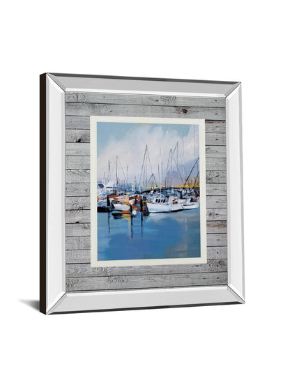 Along The Quay By Fitsimmons, A. - Mirror Framed Print Wall Art - Blue