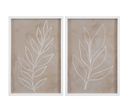 Leaf Line Art - Framed Print (Set of 2) - Light Brown