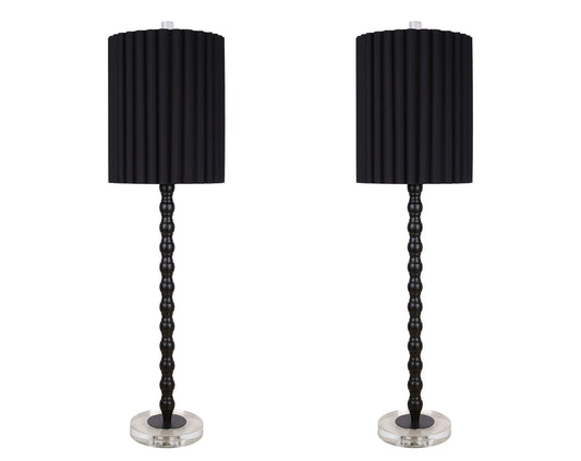 "Obsidian Elegance" Metal Buffet Lamp (Set of 2) - Black / Clear Crystal