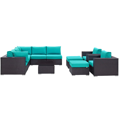 Convene 10 Piece Turquoise Outdoor Patio Sectional Set