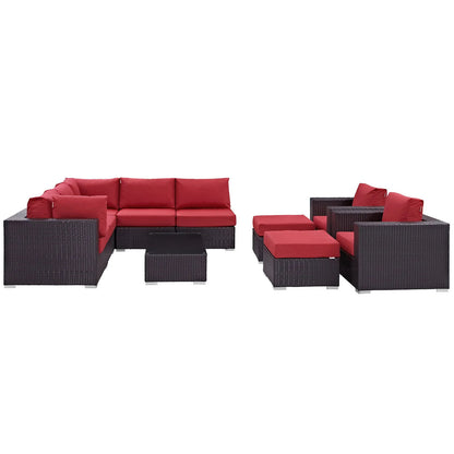 Convene 10 Piece Red Outdoor Patio Sectional Set