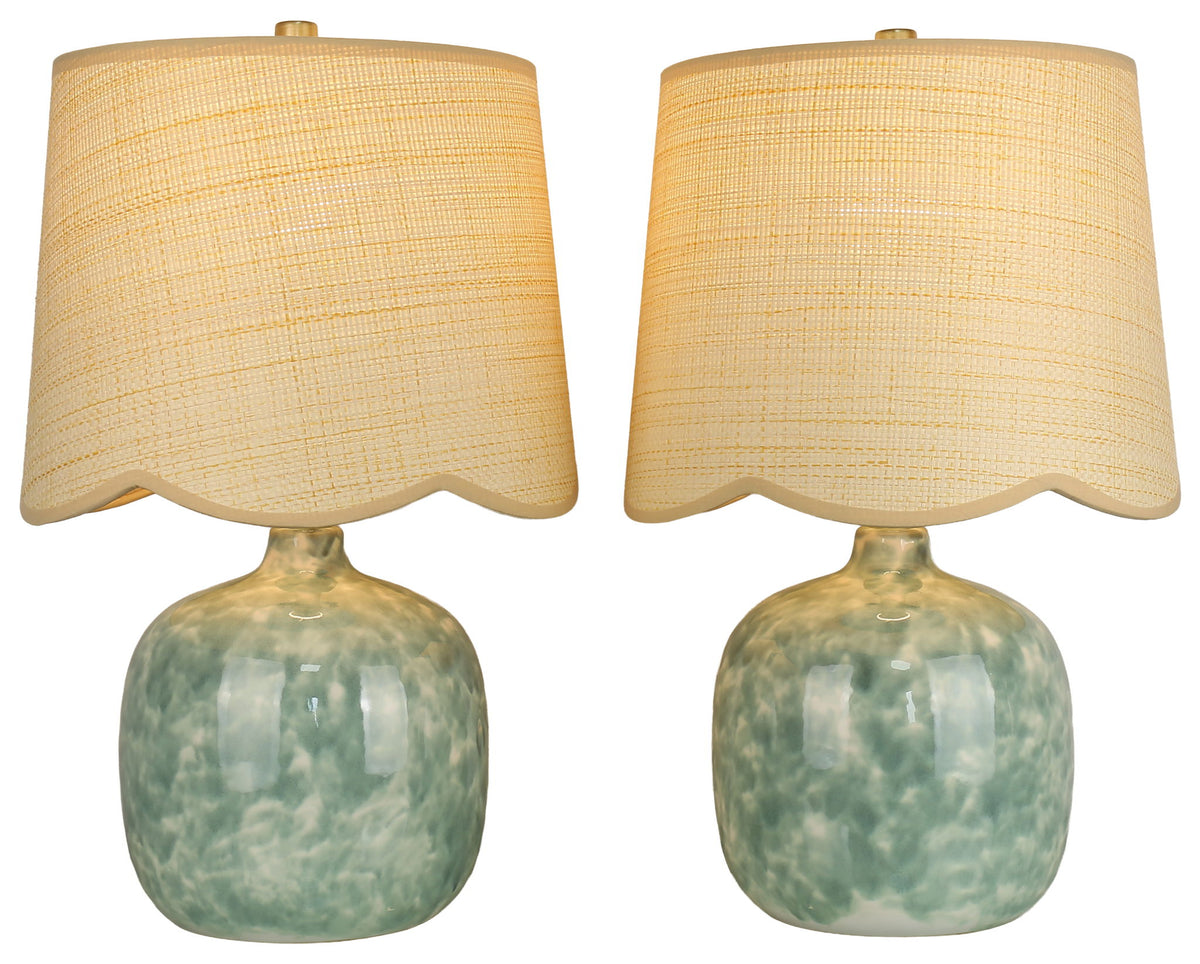 Seaglass Cove - 21 X 13 - Ceramic Accent Lamp (Set of 2) - Aqua Green, White