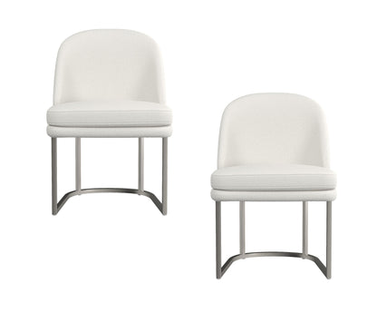 Pearl - Dining Chair (Set of 2) - Bone Fabric / Brushed SIlver Metal