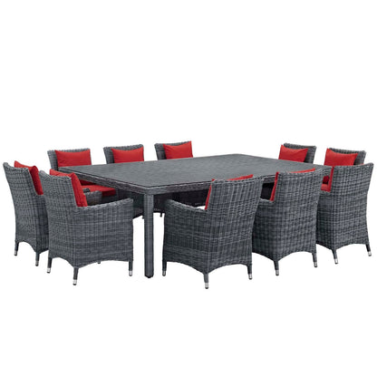 Summon 11 Piece Outdoor Patio Red Sunbrella® Dining Set