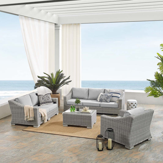 Conway Gray Sunbrella® Outdoor Patio Wicker Rattan 4-Piece Furniture Set