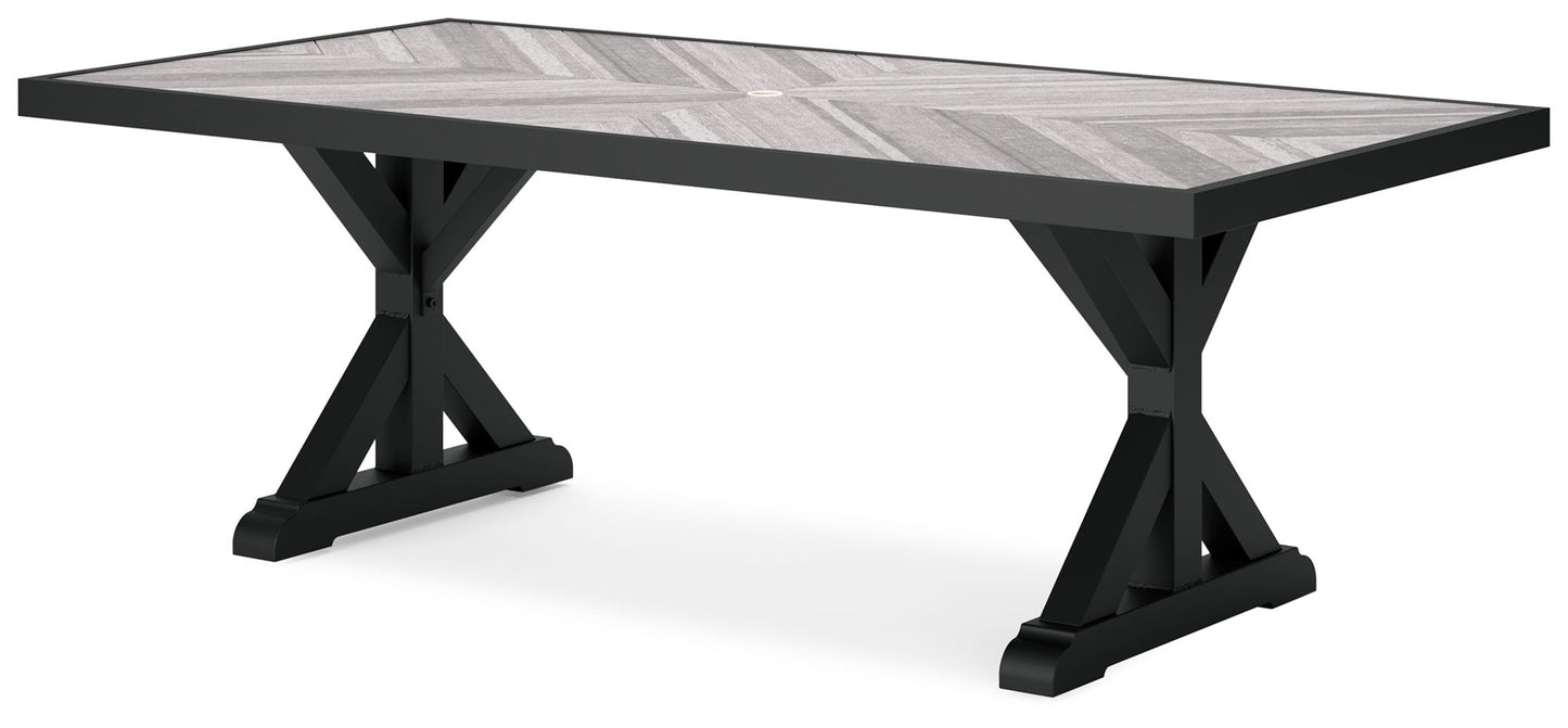 Beachcroft - Rectangular Dining Table With Umbrella Option - Black / Light Gray