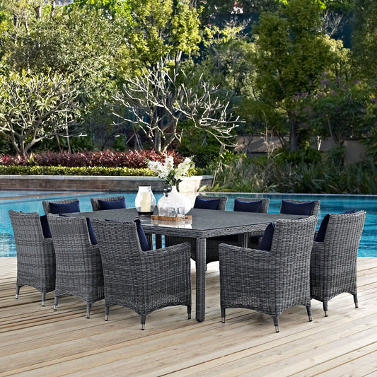 Summon 11 Piece Outdoor Patio Navy Sunbrella® Dining Set