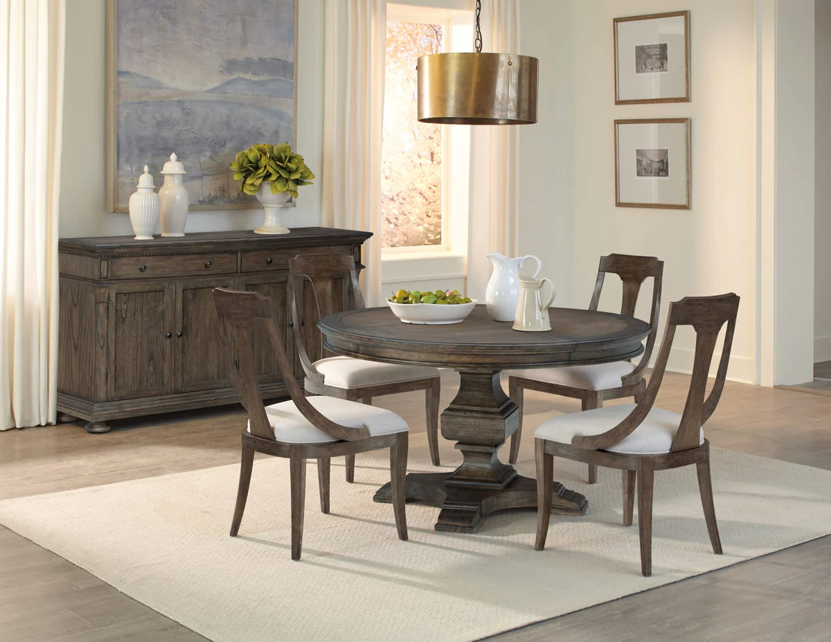 Hekman Wellington Java Mindi Wood Round Pedestal Extension Dining Table