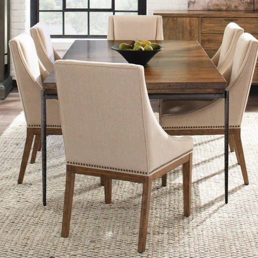 Hekman Bedford Linen Upholstered with Nickel Nailhead Trim Dining Armchair